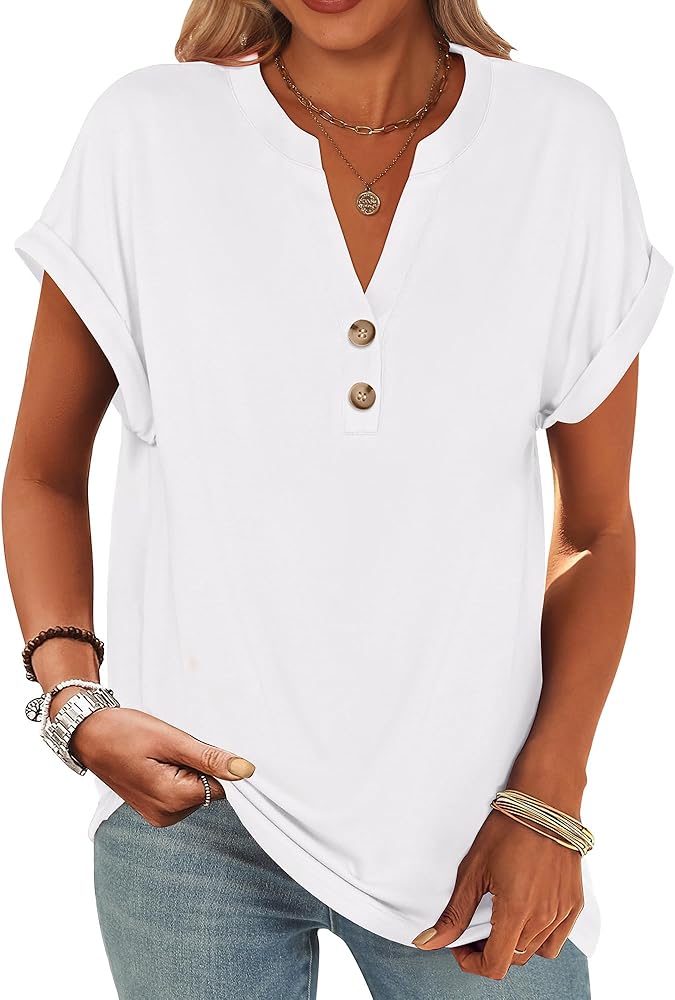 ANRABESS Womens Henley V-Neck Top