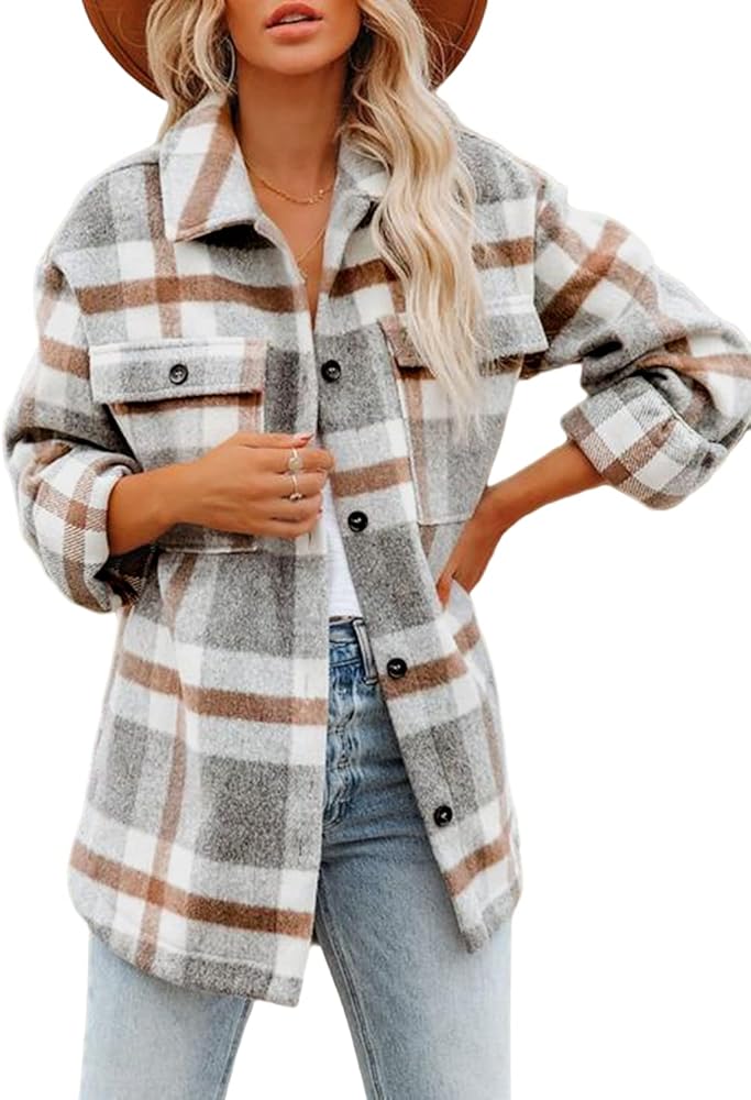 Beaully Womens Flannel Plaid Shacket